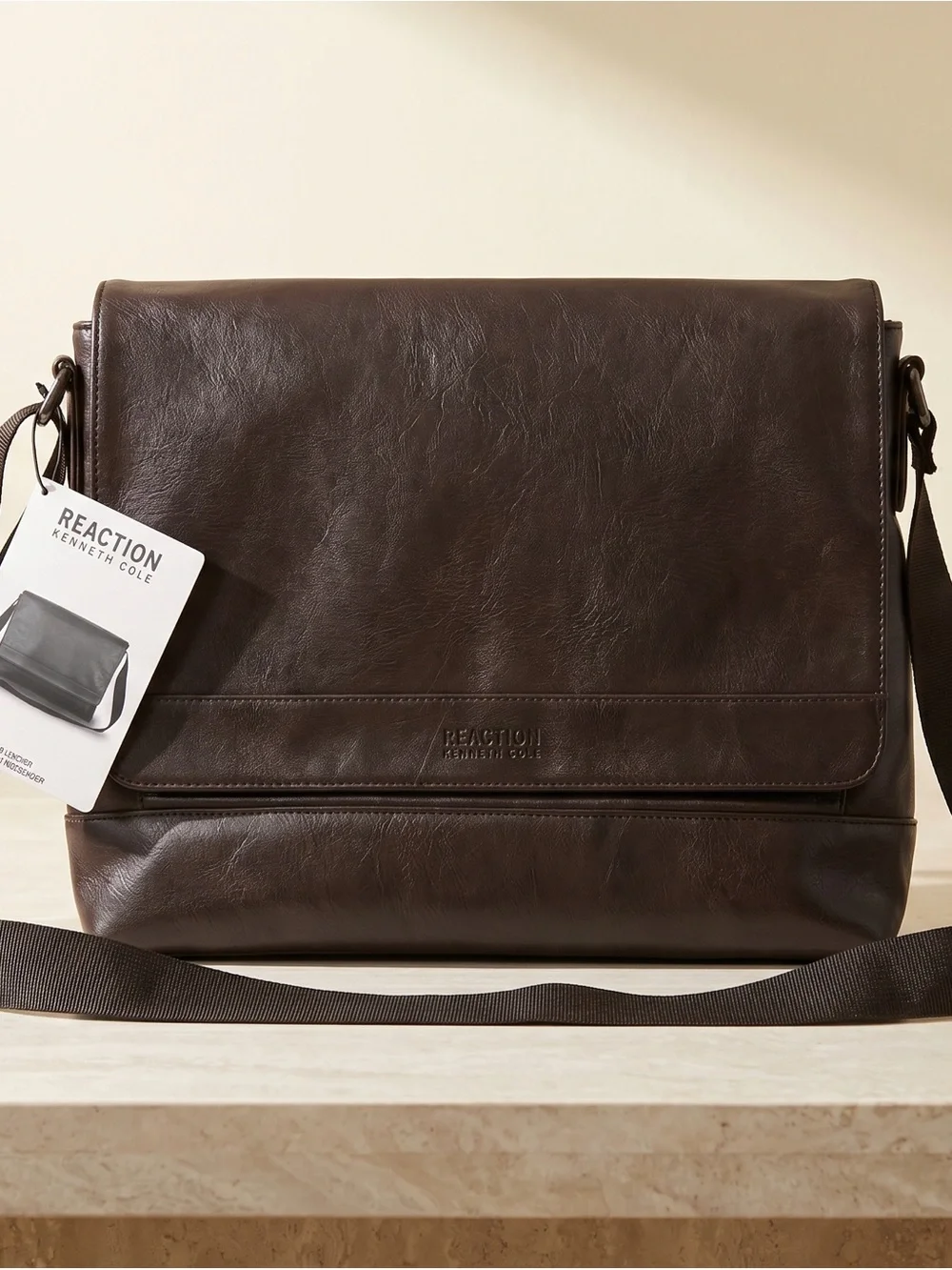 Reaction Kenneth Cole Brown Faux-Leather Messenger Bag